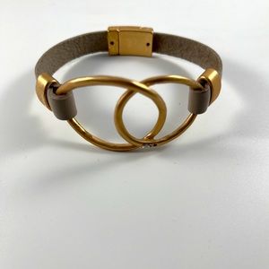 Gray and Matte Gold leather bracelet